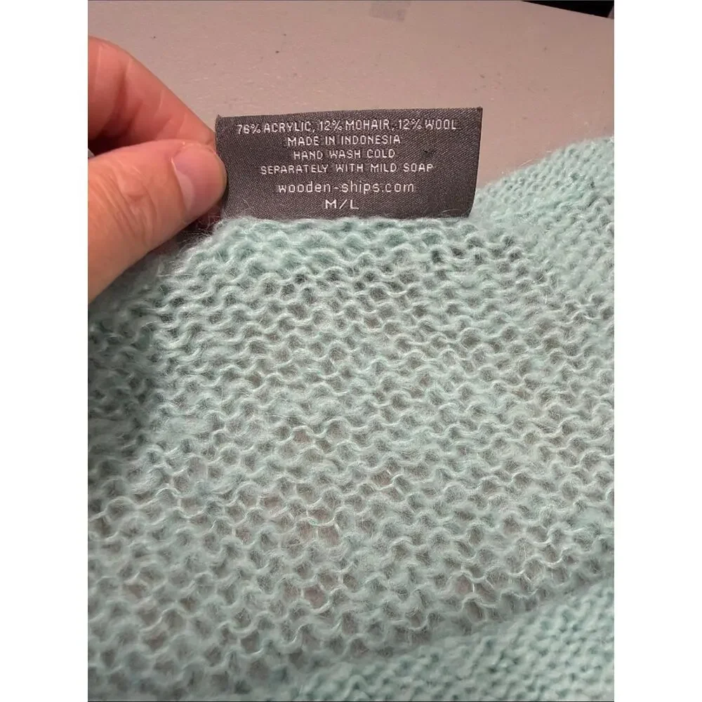 Wooden Ships Sweater Light Weight  Mint Blue Green Crewneck Mohair Wool Size M/L